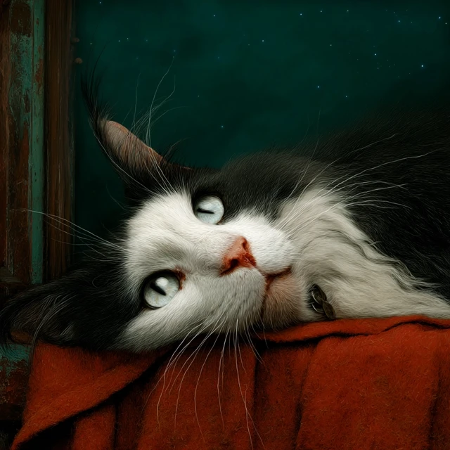 Good Night from a Cute Cat Painting