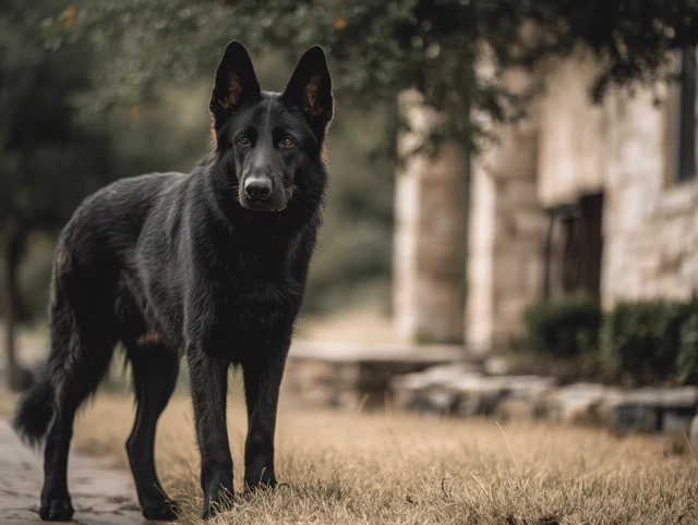 Black German Shepherd Dog Guarding the Yard