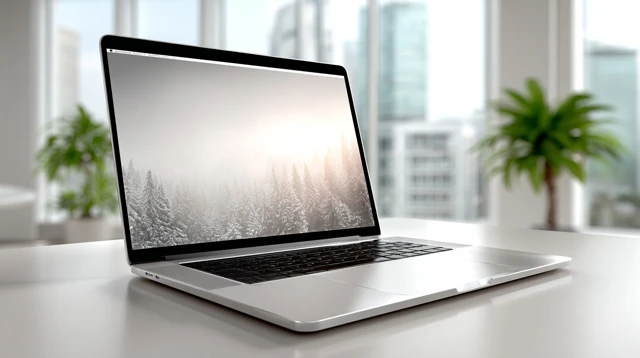 Modern Laptop on Desk Minimalist Office Design