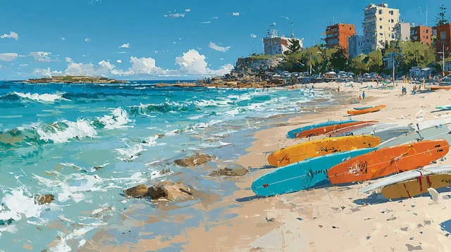 Bondi Beach Surfing Summer Day Painting