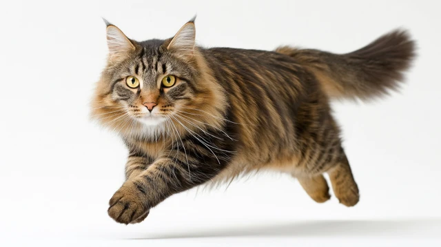 Siberian Cat in Action: Dynamic Pounce Captured