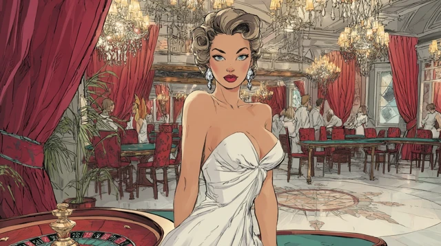 Femme Fatale in Casino 1950s Style Illustration