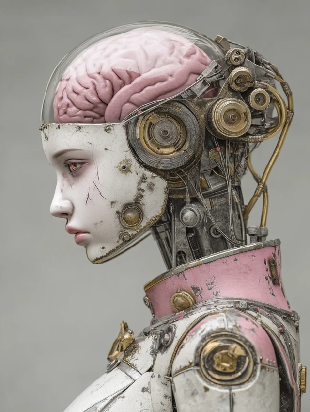 Female Robot with Transparent Head and Brain