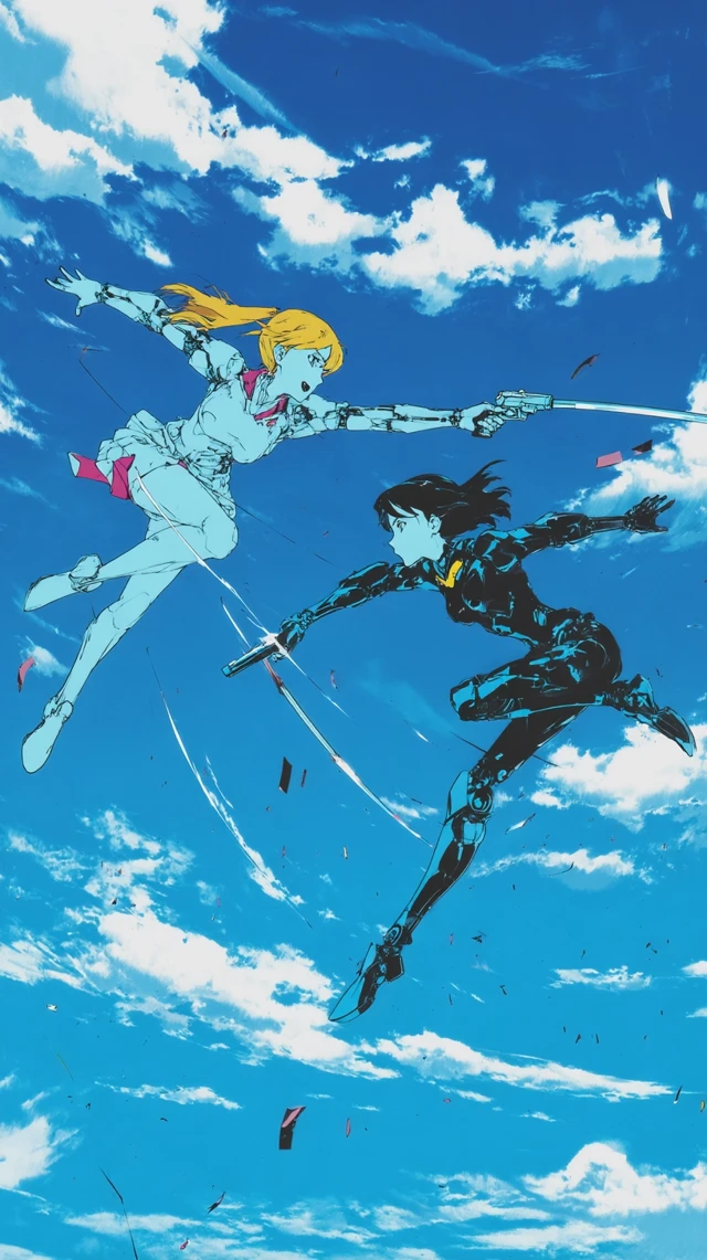 SciFi Duel Two Girls Cyberpunk Anime Art