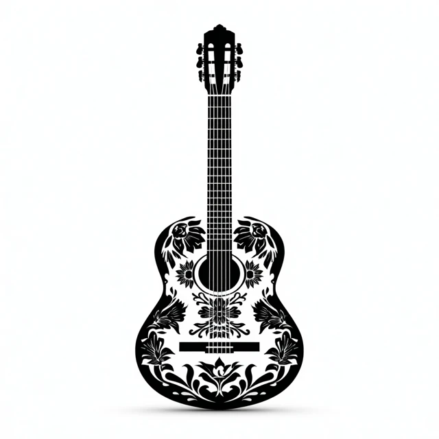 Mexican Guitarist Silhouette Black and White