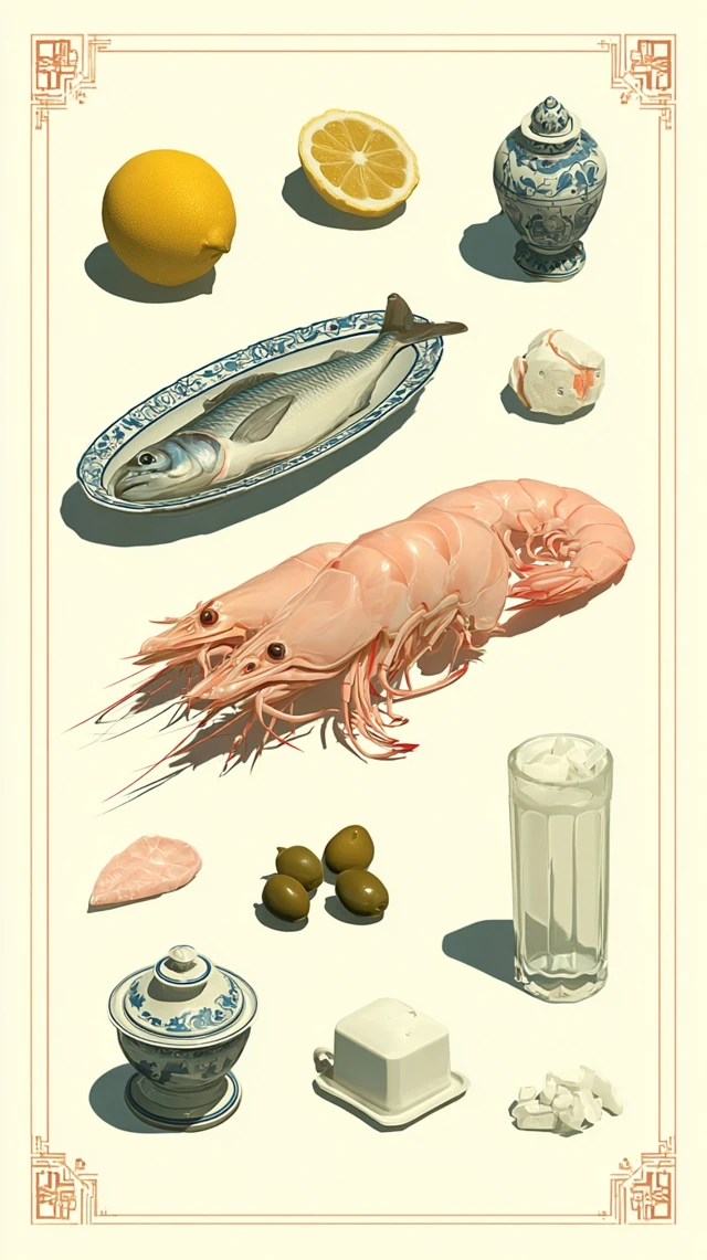 Porcelain Still Life with Food and Ornaments