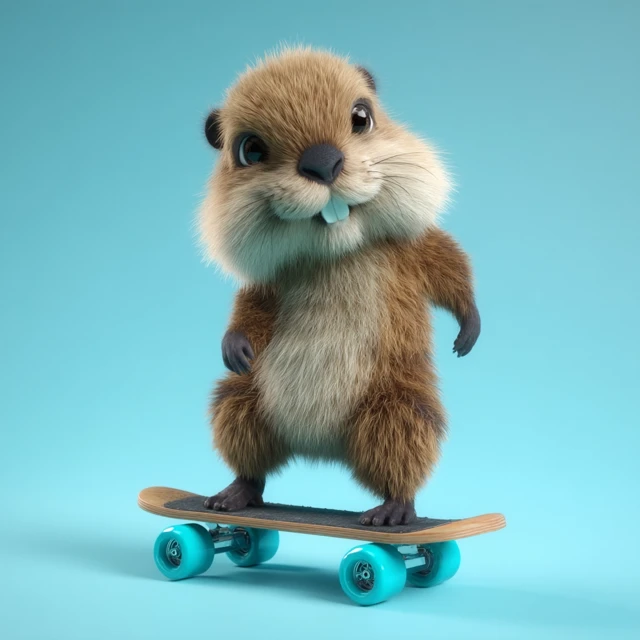 Cute Beaver Riding Skateboard 3D Rendering