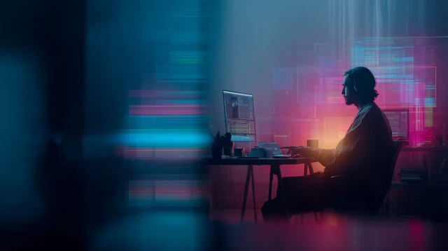 Creative Professional in Futuristic Editing Space