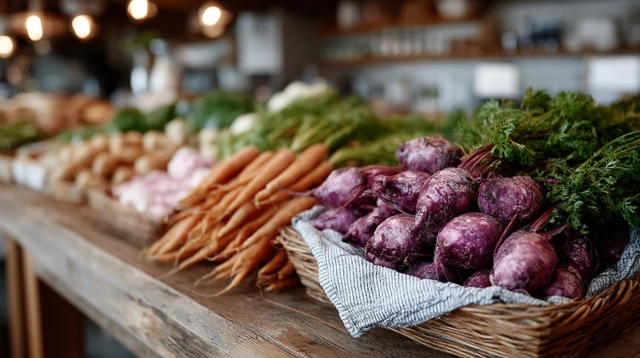 Fresh Seasonal Produce at a Rustic Market Stall