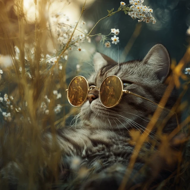 Cool Cat in Sunglasses Summer Meadow Photo