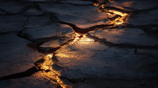 Cracked Earth Glowing Golden Light Eerie Atmosphere