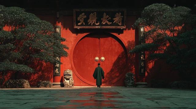 Chinese Taoist at Temple Door HD