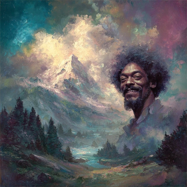 Snoop Dogg as Bob Ross Painting Happy Little Trees