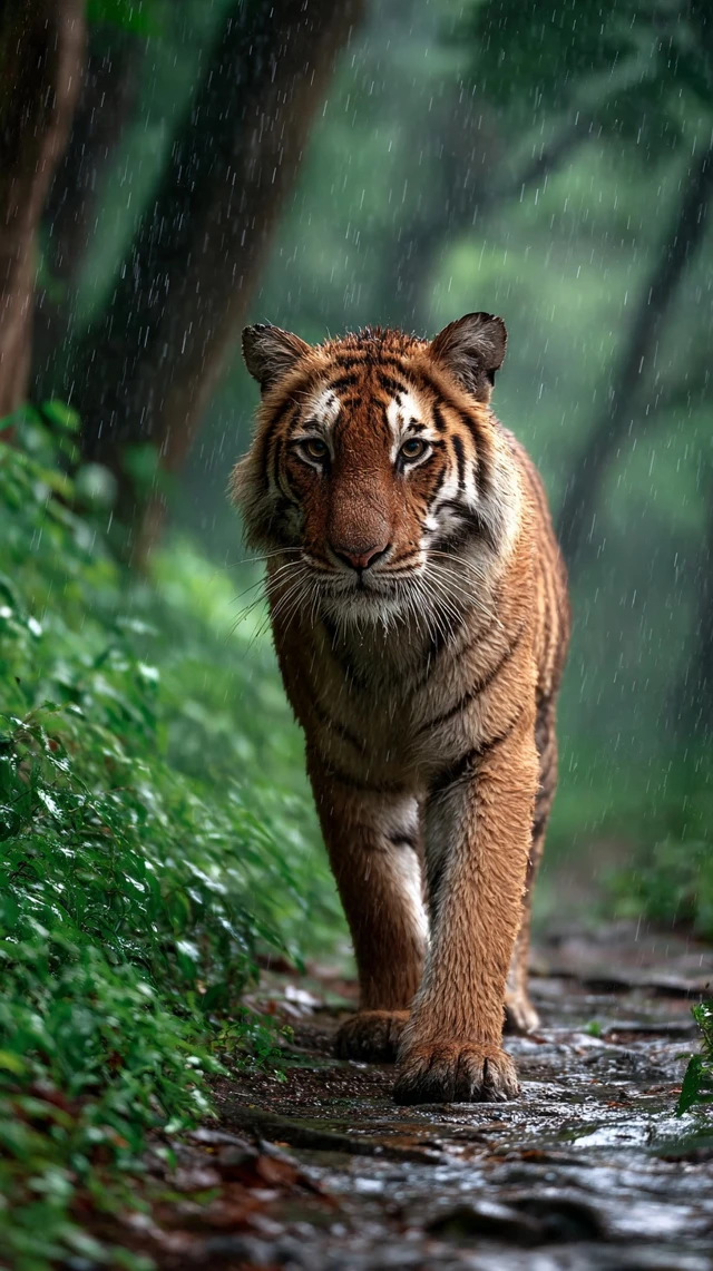 Tiger Walking on Jungle Trail in India