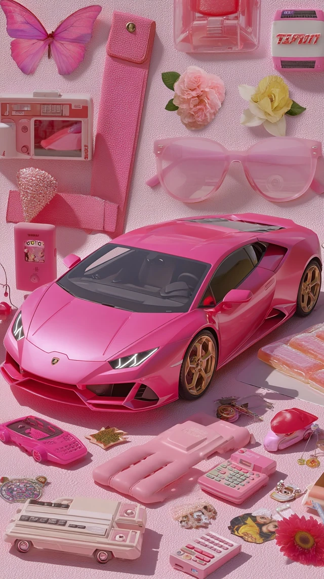 Hot Pink Lamborghini Aesthetic Collage