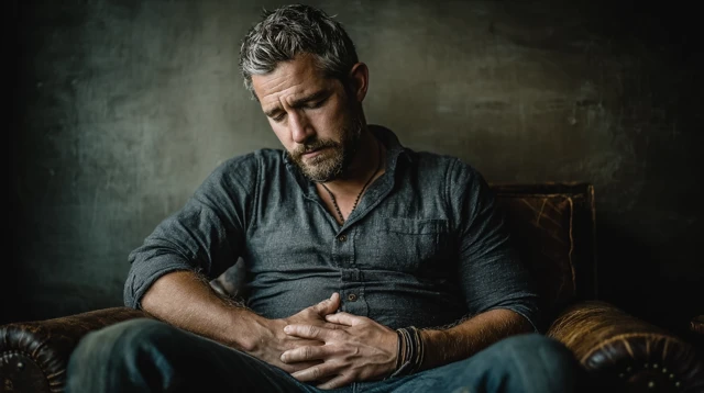 Man Meditating or In Pain Relaxation and Breathing