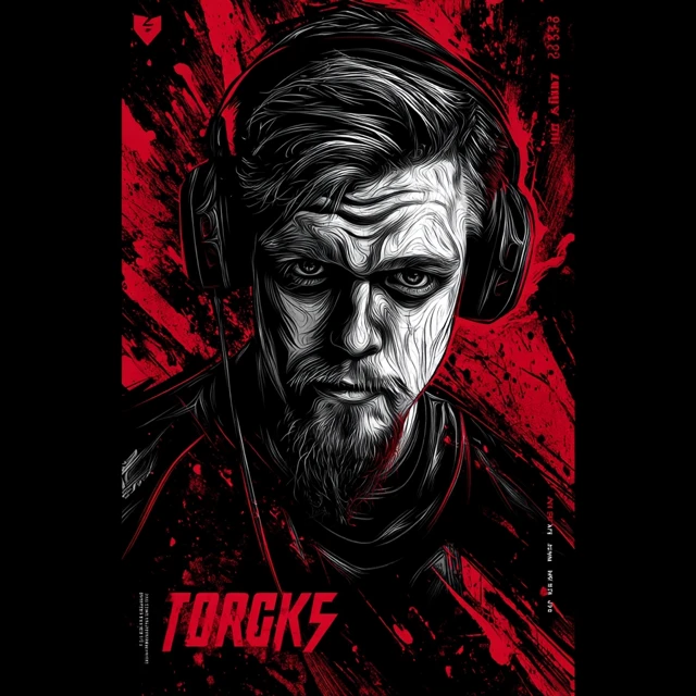 Gaming Poster Art Vector Gamer with Headphones Red Black