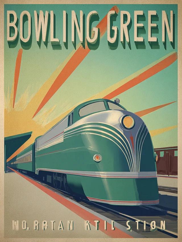 Vintage Art Deco Bowling Green KY Train Poster