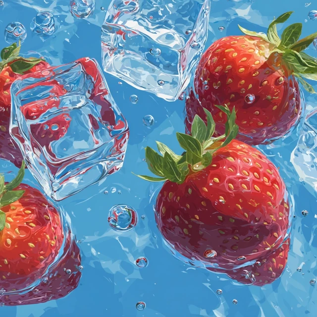 Strawberry and Ice Cubes Vector Illustration