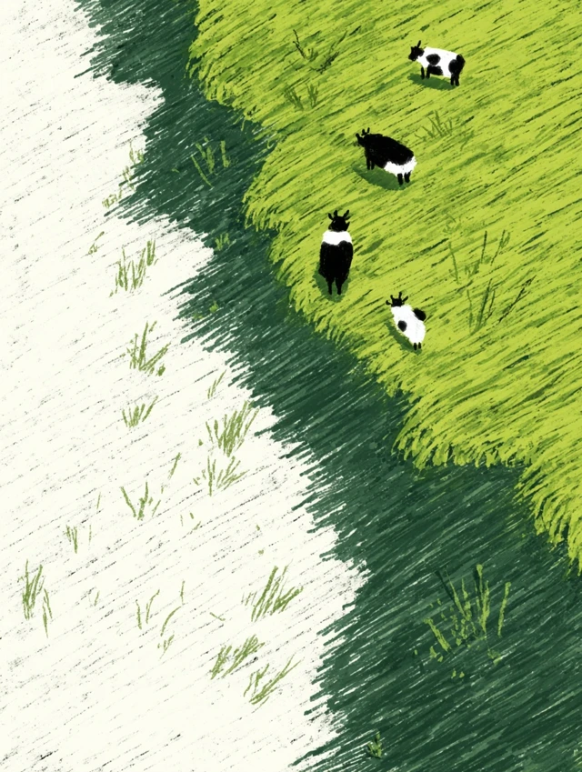 Cows Crossing River Top Down View Illustration