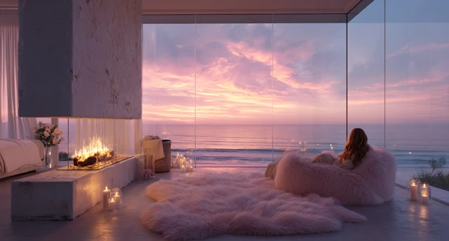 Luxury Bedroom with Ocean View and Sunset