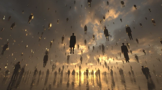 Falling People Over City Dark Fantasy Artwork