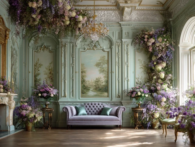 Elegant Room Lavender Flowers and Panel Walls