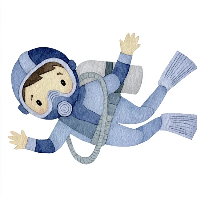 Cute Watercolor Scuba Diver Clip Art