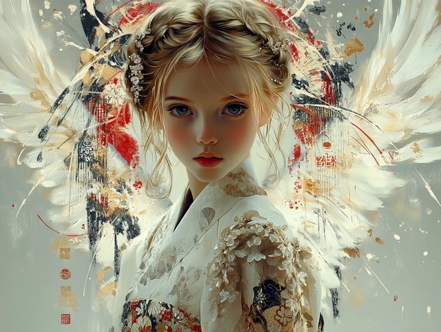 Anime Angel Girl in Empire Dress