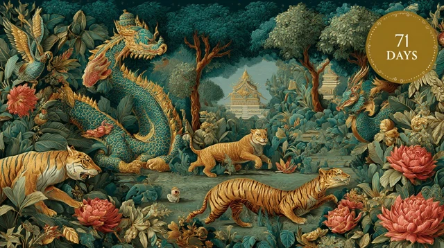 Thai Mural Mythical Creatures in Lush Garden