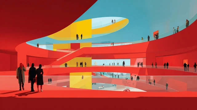 Abstract Shopping Mall Illustration Red Blue Yellow