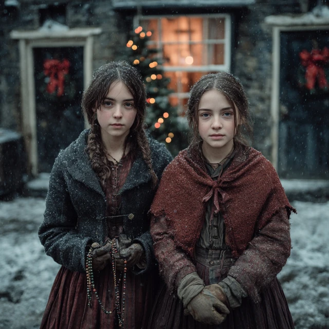 Victorian Christmas in London Two Poor Girls in Winter