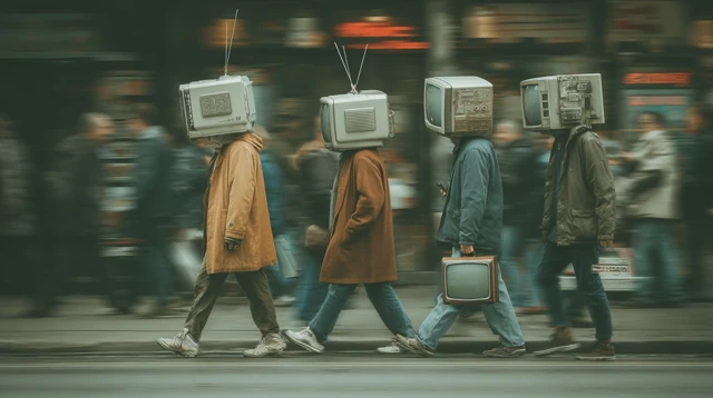 New York City 2025 People with TV Heads Downtown