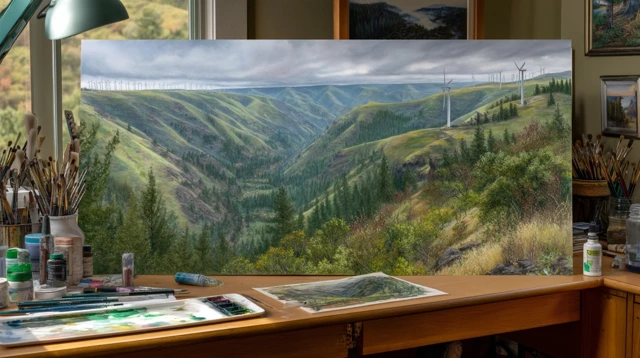 Wind Farm in Valley Scenic Landscape