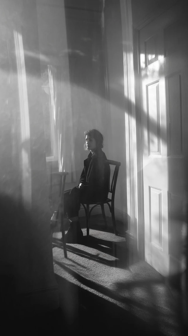 Woman in Empty Room: Introspective B&amp;W Photography