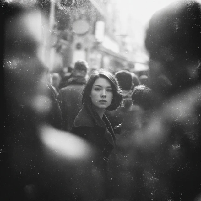 Woman on Street with Damaged Film Aesthetics