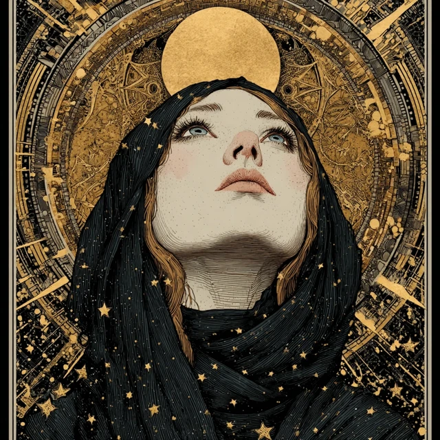 Mystical Tarot Card Woman Moon Stars Astrology Art