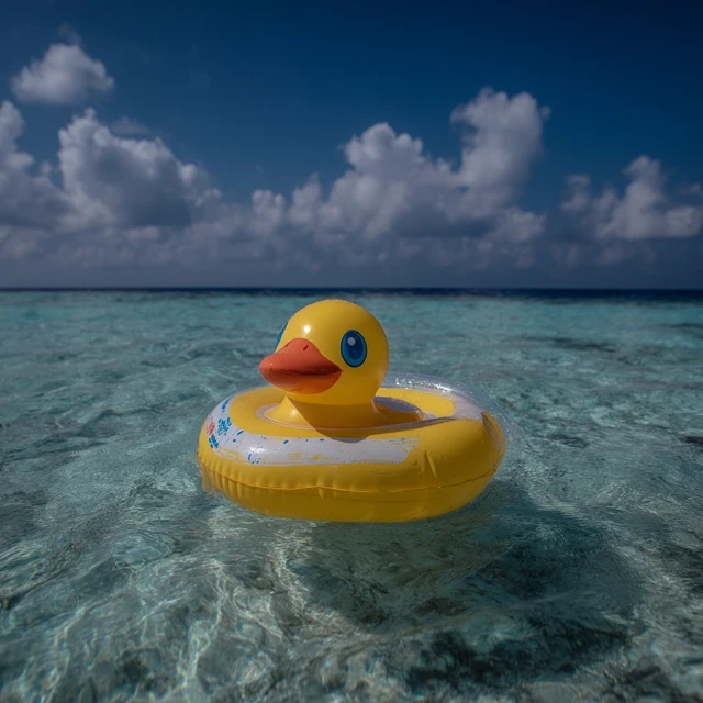 Rubber Duckies Floating in the Maldives Sea