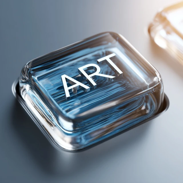 Glossy Glass Key with ART Text 3D Render Minimal Design