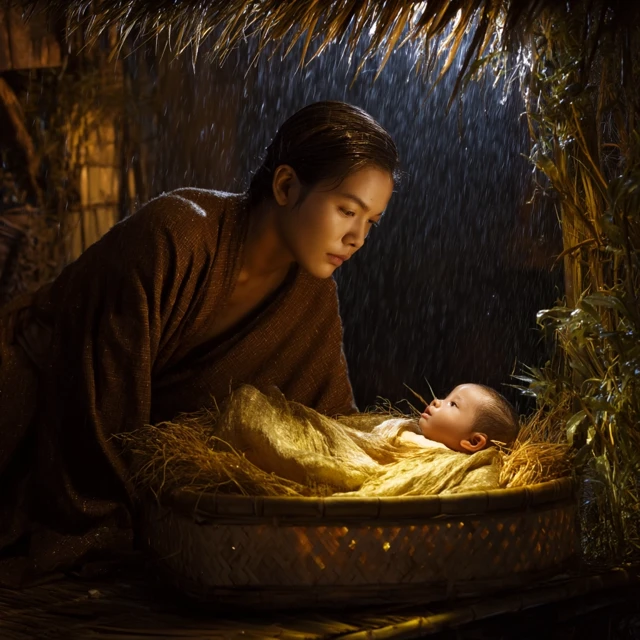 Mystical Birth Mother and Child in Storm