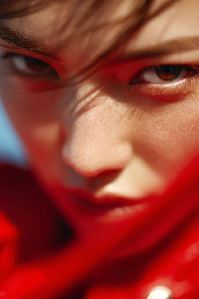 Asian Woman Fashion Photography Red Background Vivid Colors