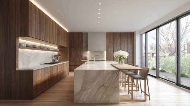 Luxury Italian Kitchen Walnut Marble Design