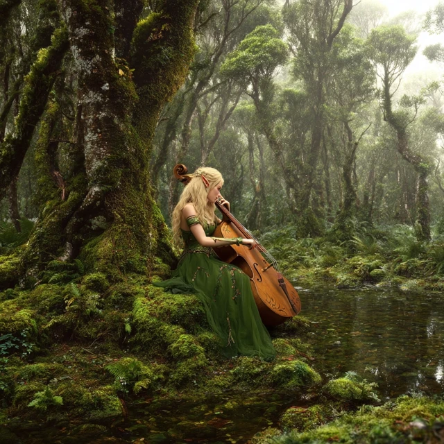 Elven Musician in a Lush Forest