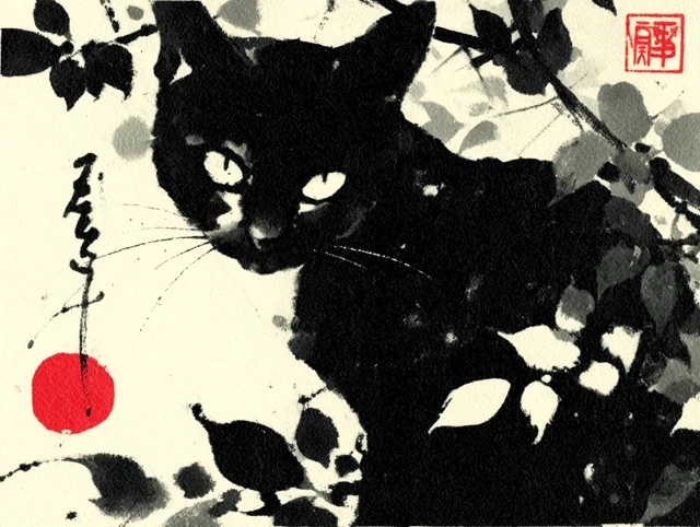 Cute Neko Cat Sumie Painting