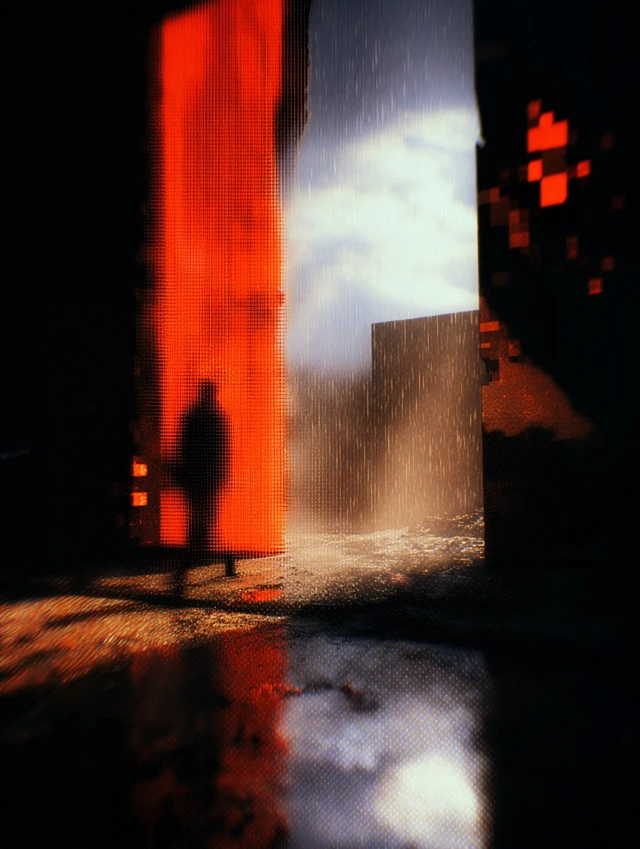 Figure in Dimensional Rift Eerie Red Light