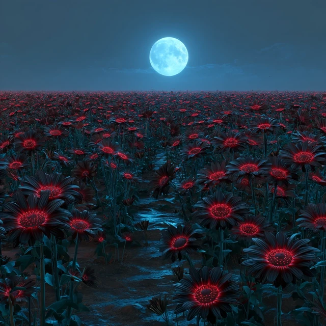Black Sunflowers Under a Blue Moon 8K