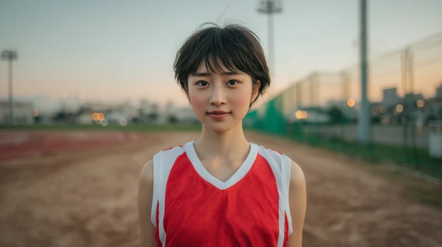 Japanese Athlete in Running Uniform Focused and Calm