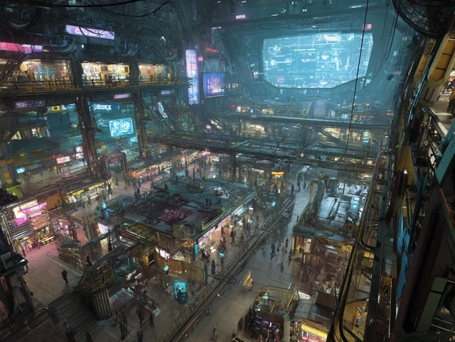 Cyberpunk Cortex Bazaar Marketplace Illustration
