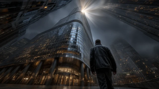 Ambition Cityscape Lone Figure in Skyscrapers