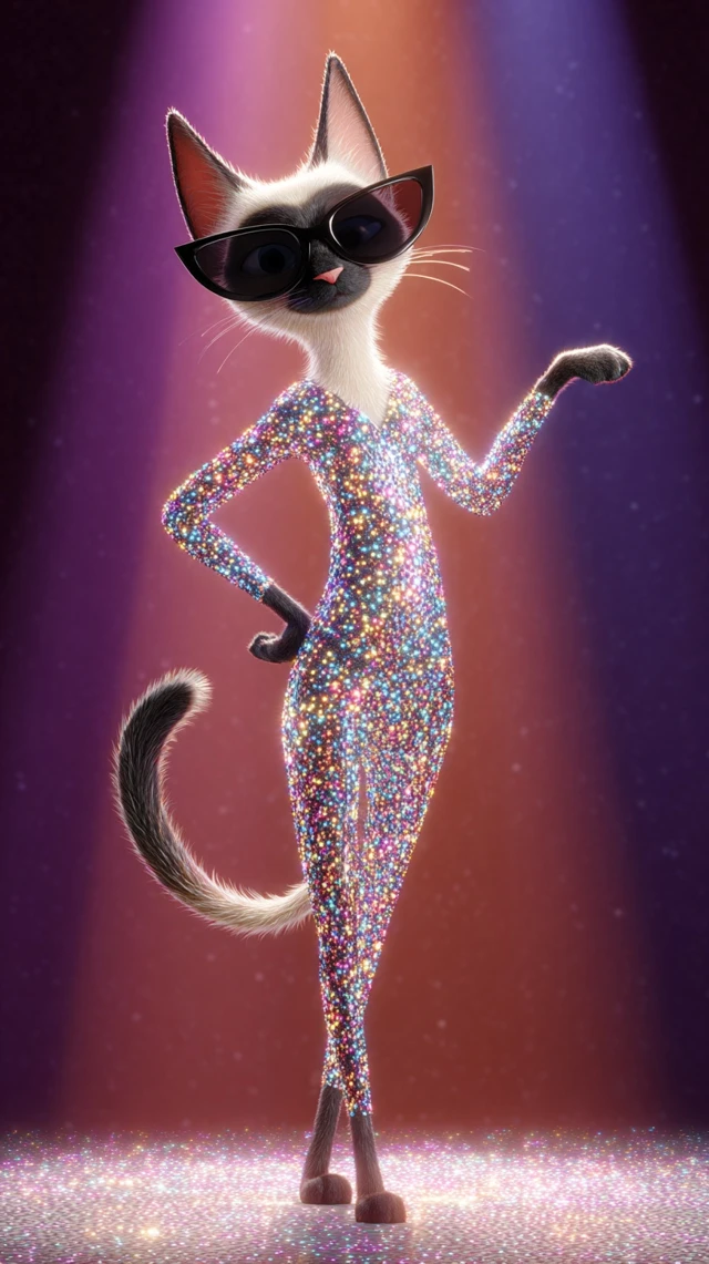 Siamese Cat in Samba Outfit 3D Pixar Style